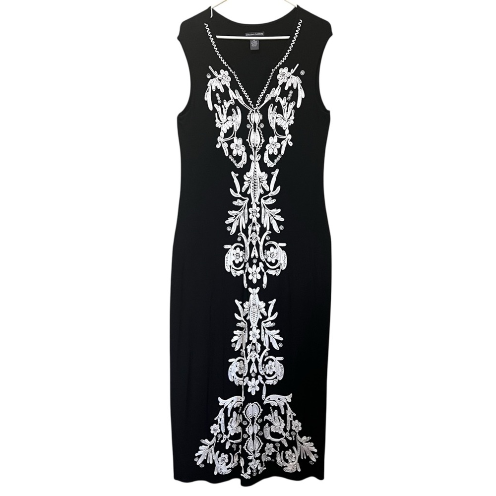 Chelsea & Theodore Black and White Sleeveless Boho-Chic Maxi Dress; Size M